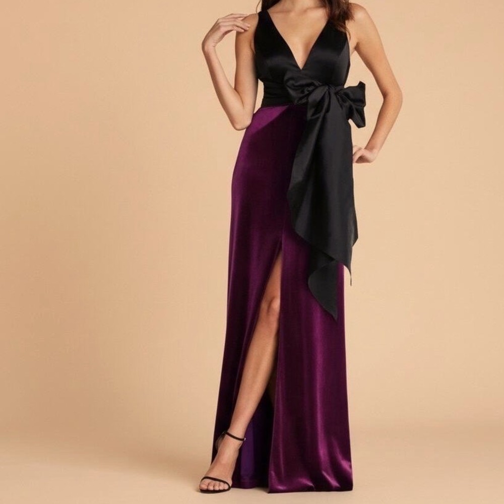 Aidan Mattox Sleeveless Bow Velvet Evening Gown Dress Plum Black Size‎ 6 NWT